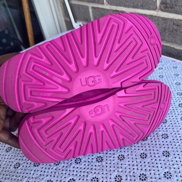 UGG Mini Fluff Quilted Cuff Zebra Rock Rose Suede Sheepskin Boots Size 4 women - Picture 7 of 10